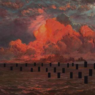 119th Century Frederick Church seascape with black rectangular interventions. Global warming