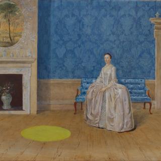 Arthur Devis 18th century oil painting with contemporary yellow circle intervention