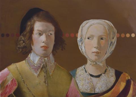 17th century George de la Tour portrait painting with dot interventions