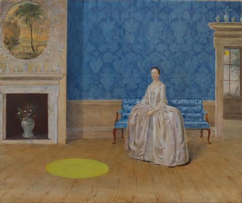 Arthur Devis 18th century oil painting with contemporary yellow circle intervention