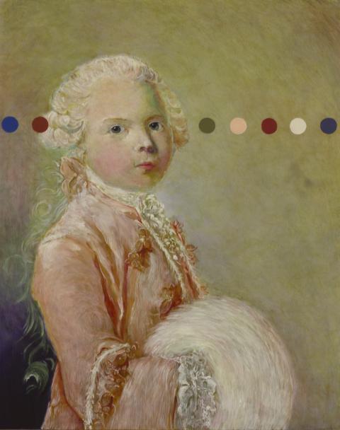 French 18th Century portrait painting of Louis Duke of Burgandy with coloured dot intervention